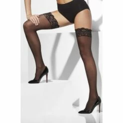 Smiffys Sheer Hold-Ups, Black Lace